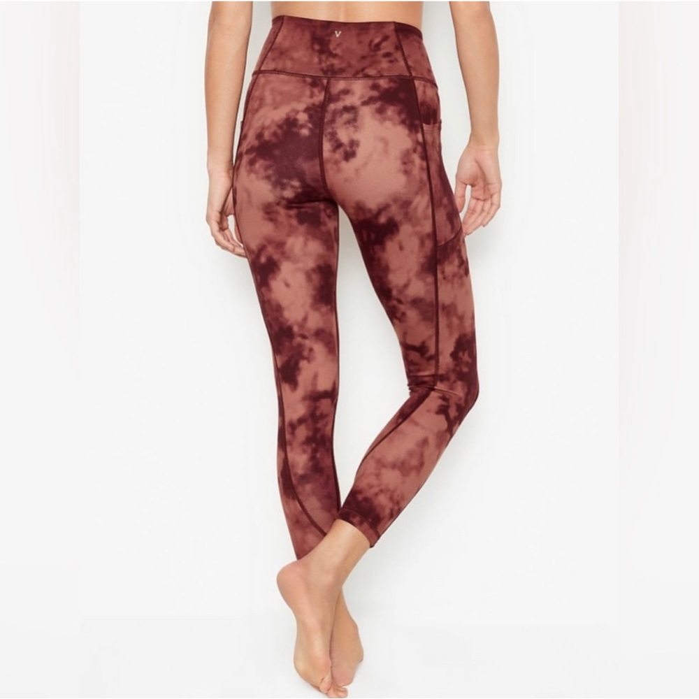 NWT VS VICTORIAS SECRET TIE DYE BROWN BURGUNDY LEGGINGS HIGH WAIST POCKETS 2 XS